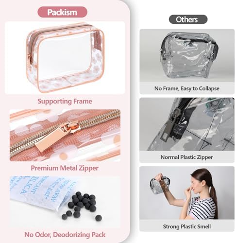 PACKISM TSA Approved Toiletry Bag - Rose Pink Flower Print Clear Makeup Bag - Image 5