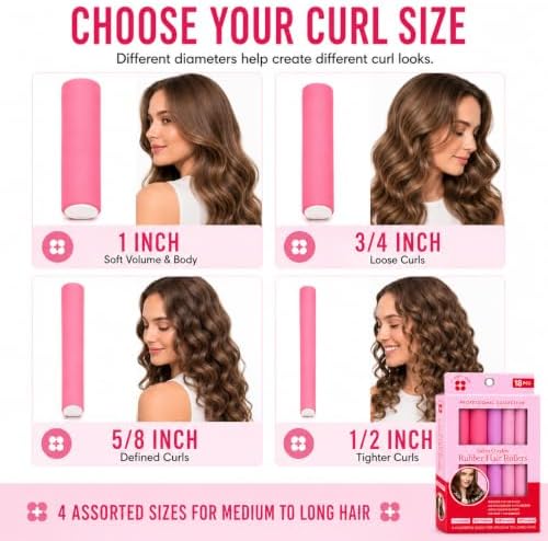 My Beauty Spot Flexi Rods Foam Hair Rollers 3/4" 5/8" and 1" Diameter Professional Salon Quality 18 Pcs Rubber Hair Rollers for Long, Medium and Short Hair (Pink) - Image 5