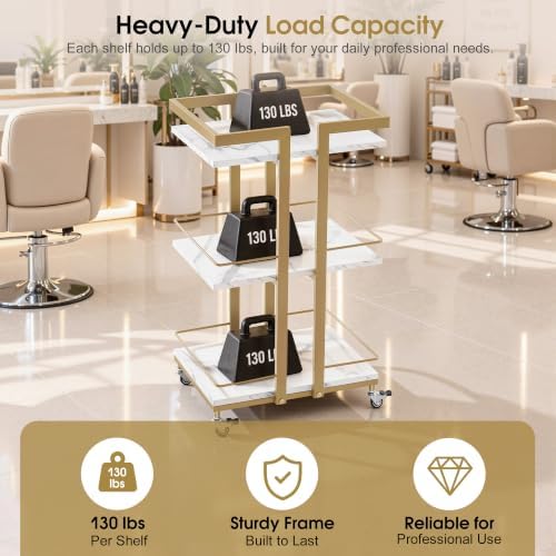 BarberPub Salon Trolley Cart on Wheels, 3-Tier Metal Utility Cart 2033 - Image 5