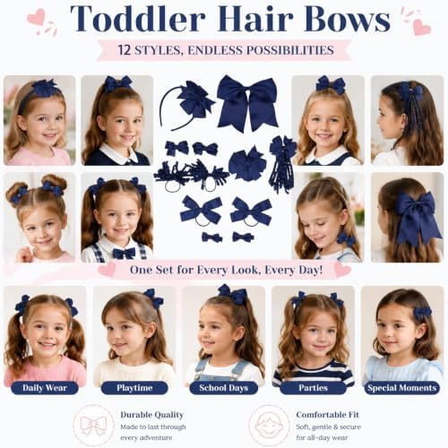 baotongle 12 Pcs School Hair Accessories Set School Bows for Girls Bow(Royal blue) - Image 7