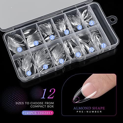 Krofaue 240PCS Almond Nail Tips, Flexible Gel Clear False Nails, 12 Sizes - Image 6