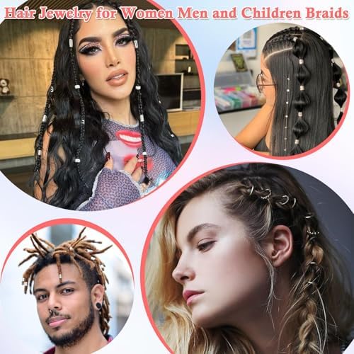 Lucomb 220 Pcs Silver Hair Jewelry for Braids, Loc Jewelry for Hairs Dreadlock, Hairs Charms for Women, Metal Braid Rings Cuffs Clips for Dreadlock Accessories Hair Braids Accessories Decorations - Image 5