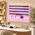 Wood Nail Polish Rack with Cabinet, 5-Tier Nail Polish Display Shelf, Pink by Kikihouse