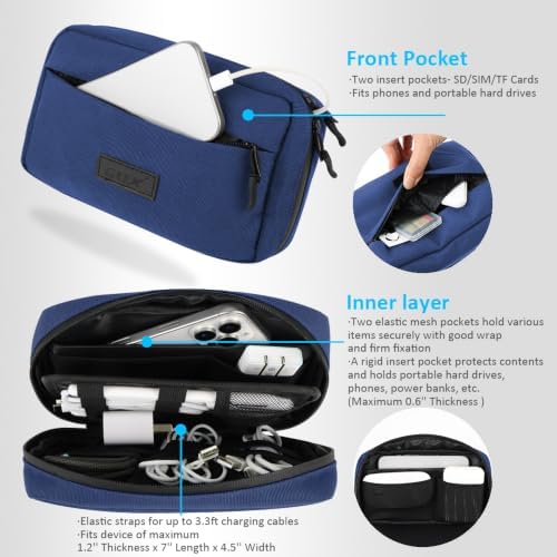 GOX Travel Cable Organizer Bag, Small Tech Pouch for Electronics, Navy - Image 5