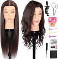 Mannequin Head Human Hair, 80% Real Hair Cosmetology Manikin Head for Practice Braiding Hairstyling Cutting with Free Clamp Holder and Tools (Dark Brown) by MQHIHI