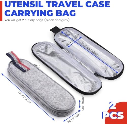 2 Pack Utensil Travel Case Carrying Bag, Felt Cutlery Utensil Pouch Zipper Flatware Holder Portable Silverware Storage Sleeve for Chopsticks Straw Spoon Knife Fork - Image 2