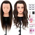 28Inch 80% Real Hair Mannequin Head - Cosmetology Mannequin Head with Hair for Makeup Braiding Makeup Curling Cuting, Make up Doll Head for Styling with Table Clamp hair Styling Set (Dark Brown) by NeverlandBeautyHealth