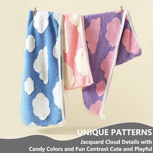 3 PCS Hair Towel Wrap Cute Pastel Floral Print Microfiber Fleece Hair Drying Towel Cap Soft Quick Dry for Women Bath Spa (Cloud) - Image 2