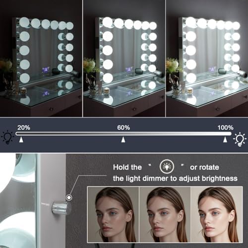 VANITII Large Hollywood Vanity Mirror with 14 Detachable Bulbs Lights and Bluetooth, 31.5''X27'' LCD Touch Screen Makeup Mirror with USB Charge Port - Image 4