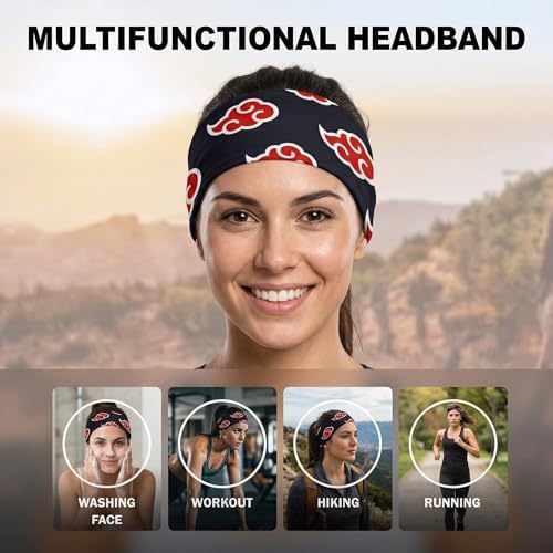 Anime Wave Headband for Men & Women – Adjustable Satin Compression Headband with Hook-and-Loop Strap for Sports, Gym, Running & Hair Control (Red Cloud) - Image 3