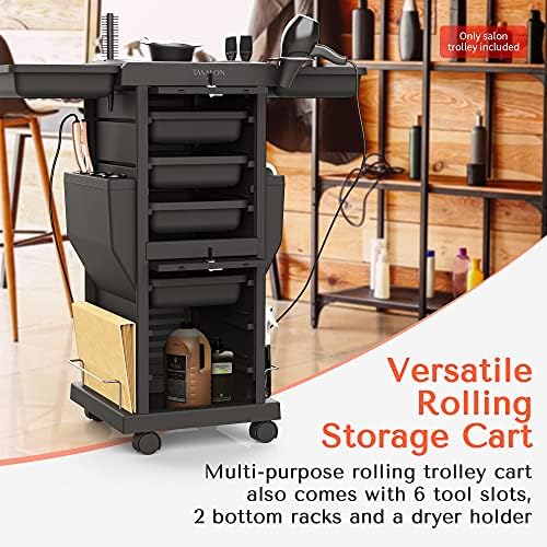 TASALON Lockable 6-Tray Salon Rolling Cart with 2 Holders, Black - Image 3