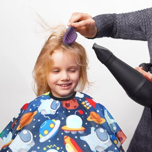 Kids Barber Cape with Neck Duster Brush, Professional Salon Hair Cutting Cape with Adjustable Snap Closure(Cartoon Space) - Image 6