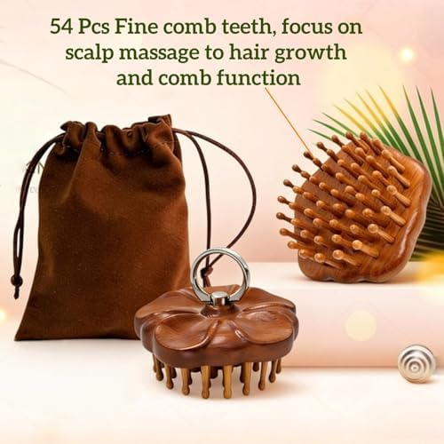 Wooden Scalp Massager for Hair Growth, Bamboo Head Brush with 54 Thin Teeth to Stimulate Circulation, Hair Massage Natural Gua Sha Matte Brush Tool for Face & Body, Flower Design with Ring (1 Pack) - Image 6