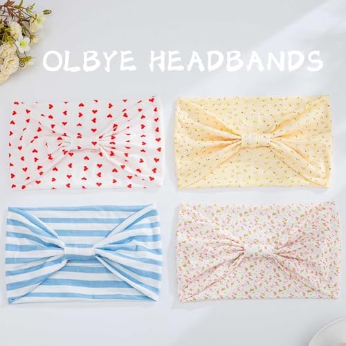 Olbye Wide Boho Headbands Floral Stretch Head Wraps Turban Knotted Yoga Hairbands Workout Hair Accessories for Women 4Pcs (Casual, 9.4 * 5.9'') - Image 2