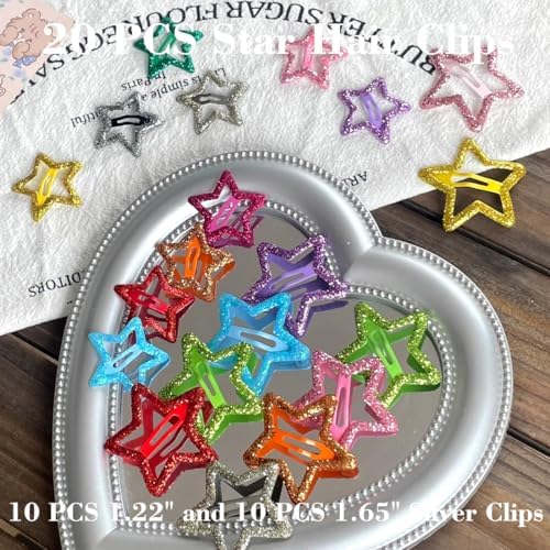 20 PCS Sparkling Star Hair Clips Snap Hair Accessories Non Slip Clips for Girls Women Metal Hair Clip Star Hair Barrettes Stars Hair Clips for Women Stars Hair Clip - Image 4