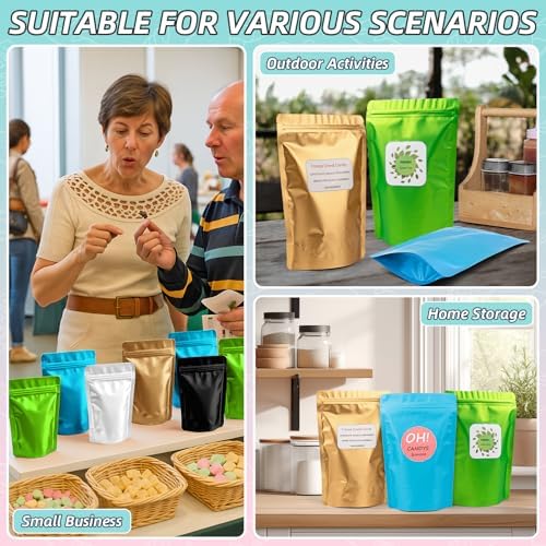 FUNFERY Stand Up Mylar Resealable Bags for Food Storage-Blue 3.5x5.1 inch - Image 5
