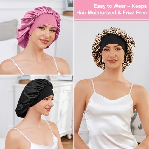 ZHENSILK 3PCS Silk Sleep Bonnet for Women, Large Satin Hair Caps with Elastic Band for Curly Hair and Frizz Control - Image 6