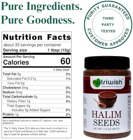 Nutriwish Natural Halim Seeds | 17.6 oz (500 g) | Pure & Natural Garden Cress | Safe & Beneficial Aliv Seeds | Halim Aliv Garden Cress Seeds for Eating | No Additives | High Protein Snack | - Image 5