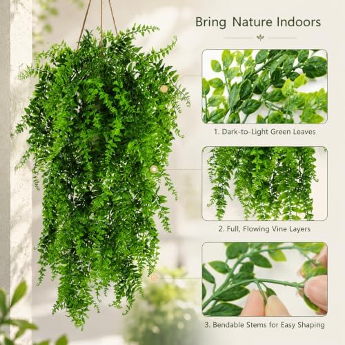 HERCOCCI 3 Pack Reptile Plants, Terrarium Hanging Plants Vines Artificial Leaves Habitat Decorations with Suction Cup for Bearded Dragon Hermit Crab Lizard Snake Geckos Chameleon - Image 2