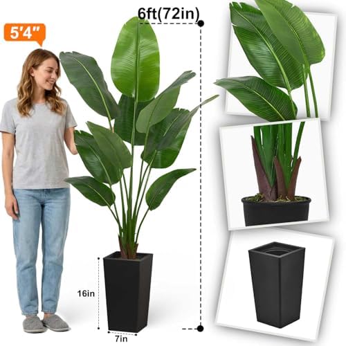 Aveyas 6ft Artificial Bird of Paradise Tree for Home Decor, 6 ft Faux Floor Plant Fake Silk Banana Leaf Tropical Trees with Pot for Indoor Outdoor House Living Room (6 feet Tall Including Raised Pot) - Image 2