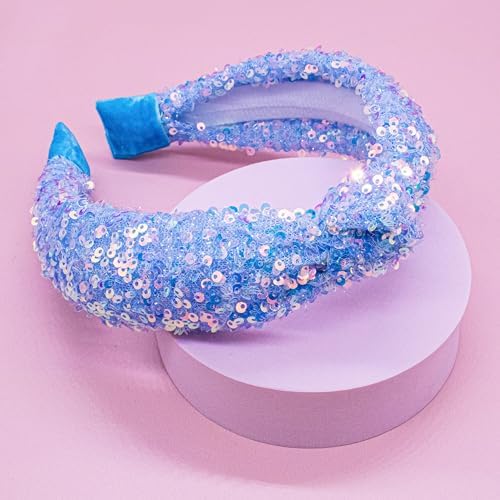 FROG SAC Sequin Knot Headband for Girls, Blue Knotted Hair Bands Accessories for Kids, Sparkly Iridescent Little Girl Headbands, Cute Fashion Hairbands for Tweens Stocking Stuffers for Children - Image 5