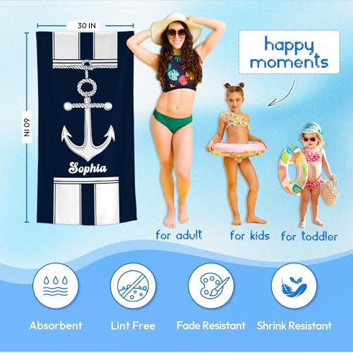 JML Personalized Beach Towel with Name, Custom Anchor Beach Towel, Customized Microfiber Pool Towel, Quick Dry & Absorbent Swim Towel for Adult,Anniversary, Birthday, Summer Holiday,Vacation - Image 3