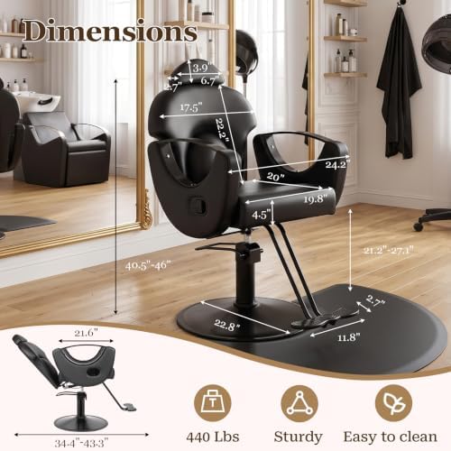 Salon Chair, Barber Chair, Reclining Hair Salon Chair for Hair Stylist - Image 3
