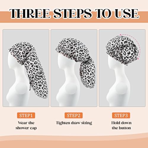 2 Pcs Large Shower Cap for Braids, Extra Long Shower Cap for Women Long Hair & Locs, Waterproof Hair Bonnets for Dreadlocks Drawstring Bath Caps for Women & Men (Leopard, Cow Print) - Image 4