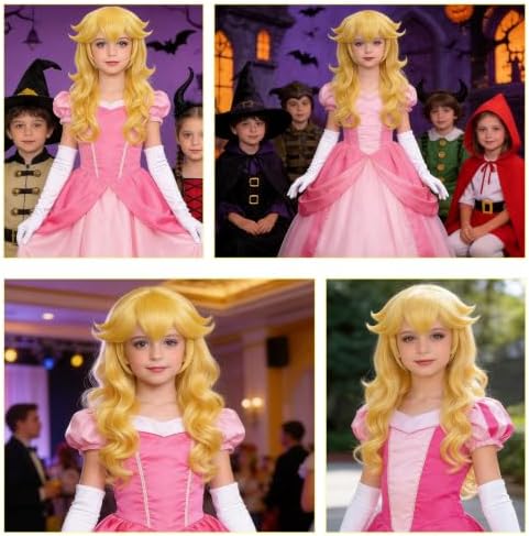 7 Pieces Girls Cosplay Wig Long Blonde Princess Costume Wig JZ045 - Image 6