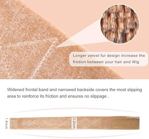 Wig Grip Band Flexible Velvet Scarf Adjustable Comfort Headband Wig Comfort Non-Slip Adjustable Fasten Wig Bands with Wavy Silicone (Beige) - Image 5