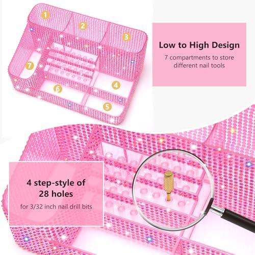 CGBE Nail Drill Holder, 28 Holes Drill Bit Holder for Nails - Diamond Pink - Image 2