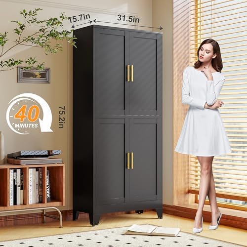 GAIOUS 75.2" Tall Metal Pantry Cabinet, Black Storage Cabinets with 4 Door - Image 5
