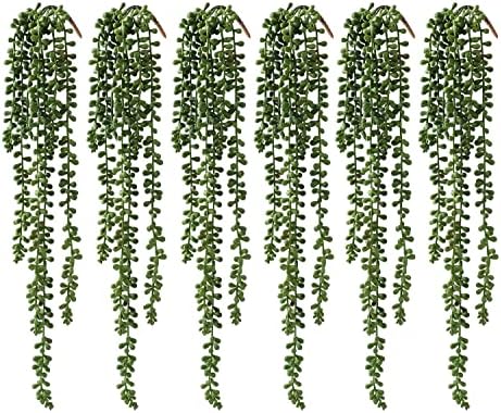6 Pcs Artificial Succulents Hanging Plants, Fake String of Pearls Greenery Plants, Decoration for Wall, Home, Backdrop, Garden, Indoor and Outdoor by dallisten