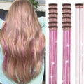 Rose Red Hair Tinsel Packs of 12Pcs 20.5 Inch Clip in Hair Tinsel Heat Resistant Fairy Hair Tinsel Kit for Girls Glitter Hair Extensions for Christmas New Year Halloween Cosplay Party (Rose Red) by Ubeleco