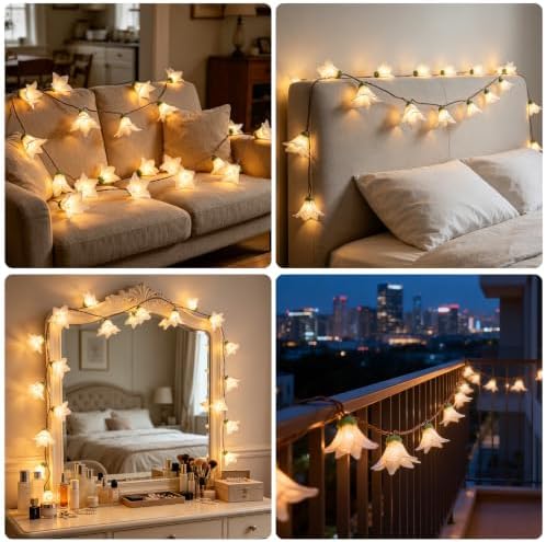 Flower String Lights Plug in, Decorative Christmas String Lights Indoor for Bedroom,10 White Lily Flower Lighted Garland, 8.5FT Connectable Fairy Hanging Lights Outdoor for Patio Garden Wedding Gifts - Image 6