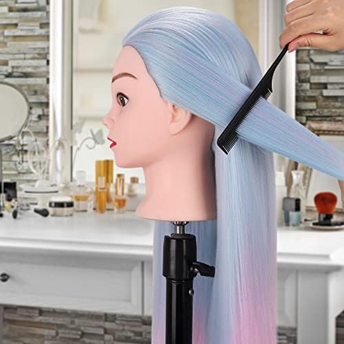 Mannequin Head, TopDirect 29'' Hair with Synthetic Manikin Head Practice Cosmetology Doll Styling Hairdressing Training Braiding Clamp Holder & Tools for Kids Girls, Blue & Pink - Image 4