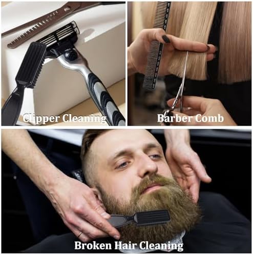 DUAIU 12Pcs Beard Shaper Tool Kit for Men Grooming, White Black Barber Pencil for Lineup Edging with Sharpener, Hairline Beard Guide Shaping Barber Comb Clipper Cleaning Brushes Hair Combs Set - Image 5
