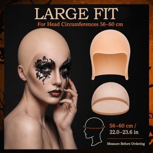 Latex Bald Cap Set with 2 Nylon Wig Caps for Adult Halloween Costume - Image 6