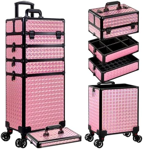 AROUS 5 in 1 Rolling Makeup Train Case with Lid Cosmetology Case on Wheels by Unknown