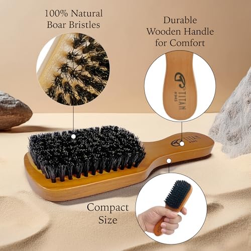 Titan Club Wave Brush for Men - 100% Natural Boar Bristles, Durable Wooden Handle, Smoothing Brush for All Hair Types, Restores Shine and Waves - Image 3