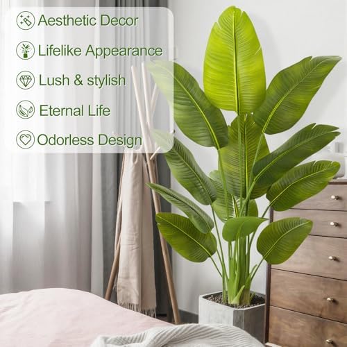 Lifelike Bird of Paradise Artificial Plant,5ft Faux Banana Leaf Tree with 12 Trunks - Perfect Indoor Silk Floor Plant for Home Decor in Living Room, Office, and Bedroom 1Pack - Image 3