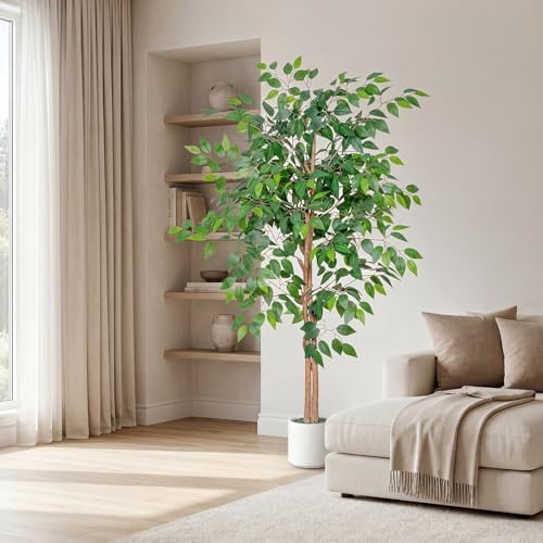 Artificial Ficus Tree 5FT Tall, Faux Ficus Tree Indoor Outdoor, Fake Silk Ficus Plant with Planter, Lifelike Leaves Large Potted Floor Tree for Home Office Living Room Porch Decor - Image 4