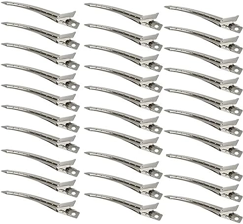 30 Packs Hair Clips, Duck Bill Clips, Hair Coloring, Hair Clips & Barrettes, 3.5 Inches Rustproof Metal Alligator Curl Clips with Holes for Hair Styling, Silver by HAALII