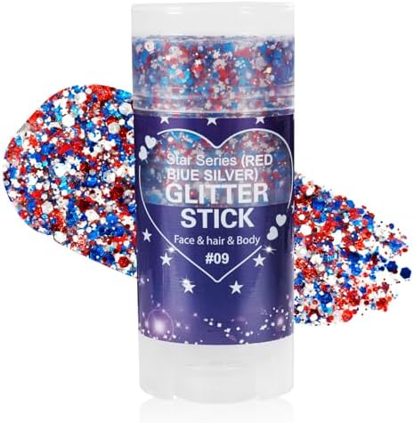 Mysense Patriotic Red White and Blue Body Glitter Stick,4th of July Accessories,Sparkling Face Hair Glitter for 4th of July Outfits Women Kids,American Flag Makeup for Independence Day 250 Anniversary by Mysense