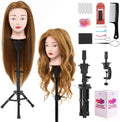 Mannequin Head 80% Human Hair with Tripod Stand, 28 Inch Cosmetology Manikin Head Braiding Mannequin Head with stand, Hairdressing Training Practice Doll Head for Hair Styling with Table Clamp by NeverlandBeautyHealth