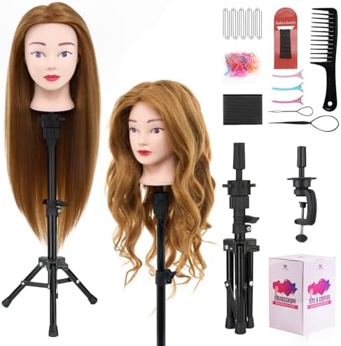 Mannequin Head 80% Human Hair with Tripod Stand, 28 Inch Cosmetology Manikin Head Braiding Mannequin Head with stand, Hairdressing Training Practice Doll Head for Hair Styling with Table Clamp by NeverlandBeautyHealth