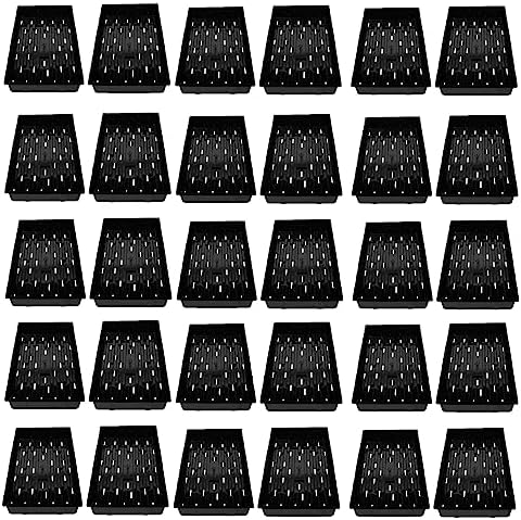 SUNPACK 10" x 20" Heavy Duty Shallow Plastic Seed Starting Tray, Black, 1" (Pack of 30) - Lined with Drainage Holes for Excess Water and Aeration, Ideal for Greenhouses or Indoor Gardening by SUNPACK