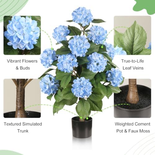 3FT Artificial Hydrangea Tree,Blue 2 Pack - Image 3