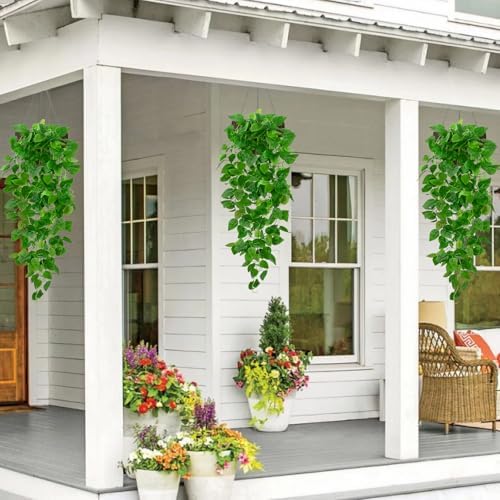 BLEUM CADE 2Pcs Fake Hanging Plants, 9 Branch Artificial Hanging Plant, Lush Faux Pothos Vines for Home Room Wall Shelf Porch Outdoor Indoor Decor (No Baskets) - Image 5
