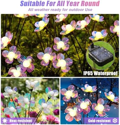 Solar Garden Lights Flowers 4 Pack of 24 LEDs Swaying Firefly Garden Decor - Image 7